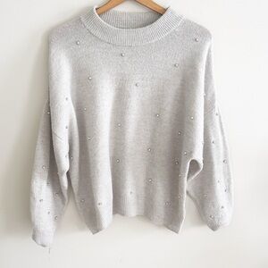 H&M gray studded rhinestone oversized long sleeve knit sweater size Medium
